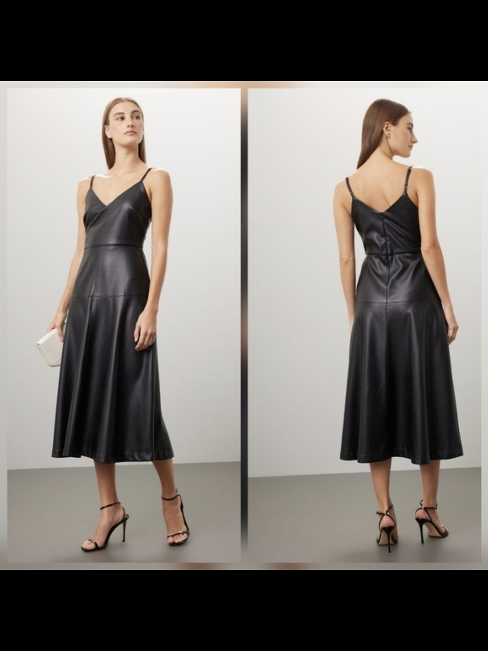 Fifteen Twenty Black Faux Leather Slip Midi Dress